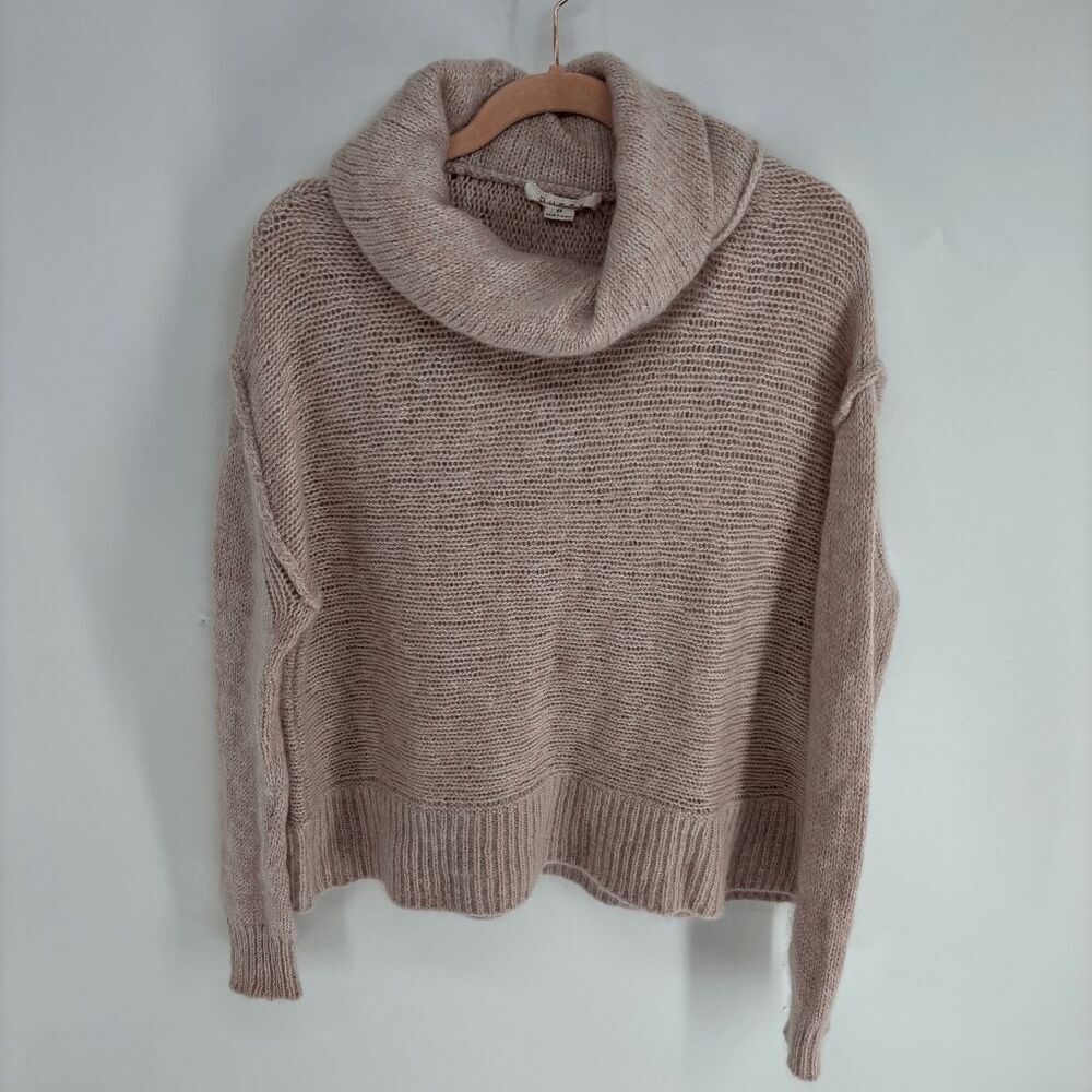 Duffy wool blend womens pink used cowl neck tight knit sweater medium